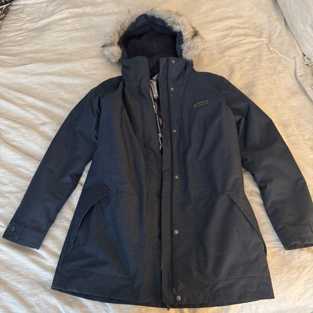 2 in 1 Columbia Women's Navy Ski Snow Jacket- removable inner jacket